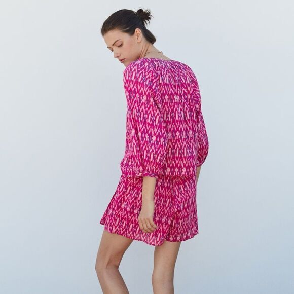 Mango pink printed blouse with puff sleeves - Picture 4 of 7